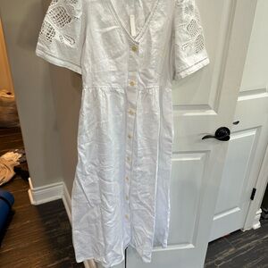 Madewell Linen White Puff Sleeve Midi Sundress